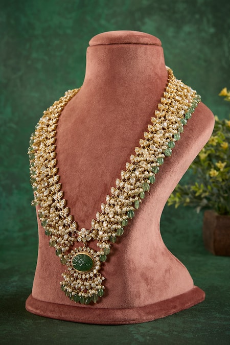 Buy_Kaari_Green Pearls, Stones Misha Pendant Necklace _Online_at_Aza_Fashions