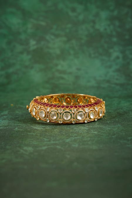 Shop_Kaari_White Stones, Ekta Polki Kada _Online_at_Aza_Fashions