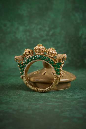 Buy_Kaari_Green Stones Airavat Polki Elephant Motif Kada _Online_at_Aza_Fashions