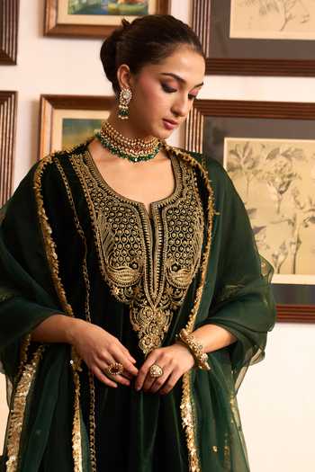 Shop_Kaari_Green Stones Airavat Polki Elephant Motif Kada _Online_at_Aza_Fashions