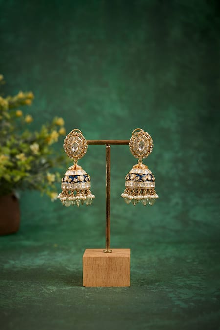 Kaari_Multi Color Pearls, Stones Urmi Enamalled Jhumkis _Online_at_Aza_Fashions