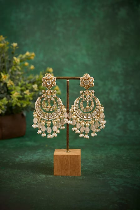 Kaari_Pink Pearls, Stones Karina Polki Chandbalis _Online_at_Aza_Fashions