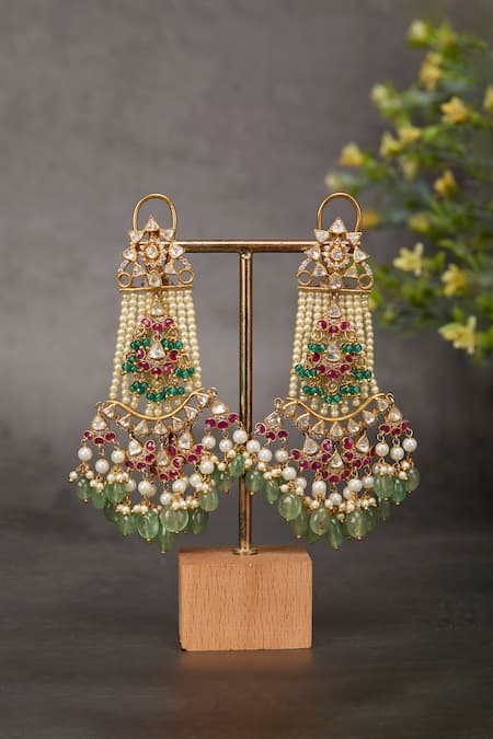 Kaari_Gold Plated Beads, Pearls, Stones Suhani Polki Chandbalis _Online_at_Aza_Fashions