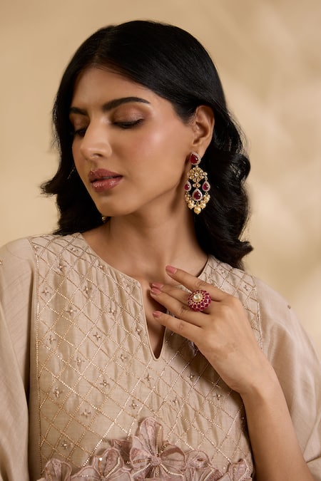 Kaari_Red Pearls, Stones, Crystals Tanvi Studded Earrings _Online_at_Aza_Fashions