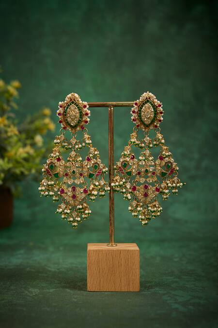 Buy_Kaari_Gold Plated Beads, Pearls, Stones Sabina Polki Chandbalis _Online_at_Aza_Fashions