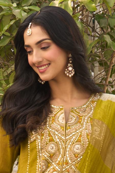 Kaari_Gold Plated Pearls, Stones Bhavya Polki Earrings _Online_at_Aza_Fashions