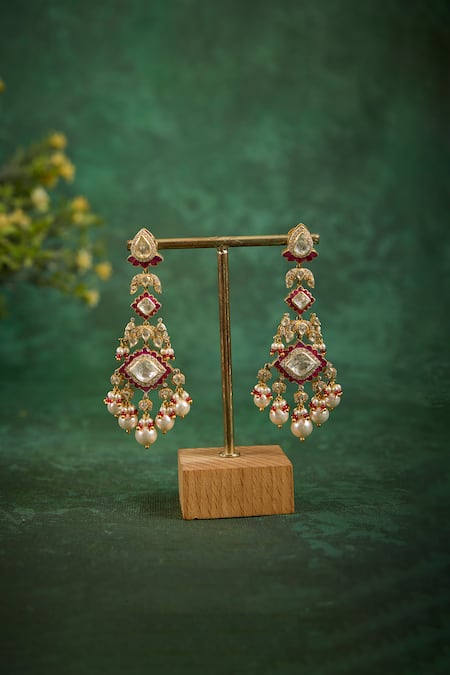 Buy_Kaari_Gold Plated Pearls, Stones Bhavya Polki Earrings _Online_at_Aza_Fashions
