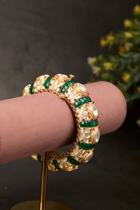 Buy_Kaari_Green Amayra Polki Kada _Online_at_Aza_Fashions