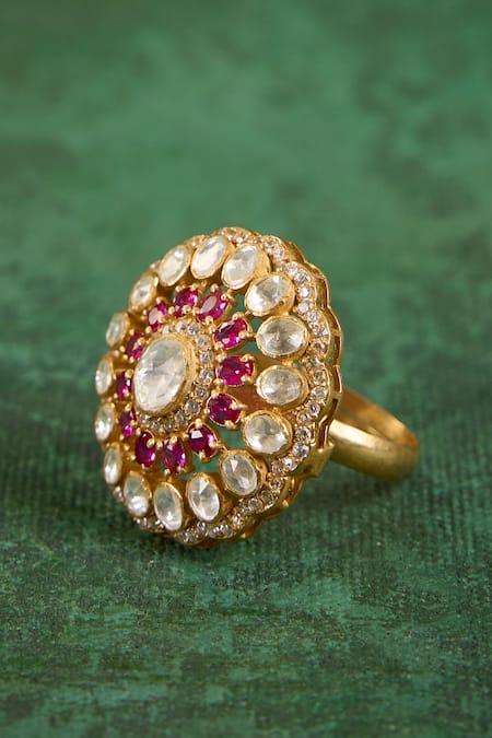 Kaari_White Stones, Crystals, Diamonds, Eshani Polki Ring _at_Aza_Fashions