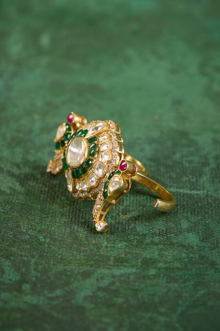 Kaari_Green Stones, Crystals, Diamonds, Nidhi Polki Ring _Online_at_Aza_Fashions