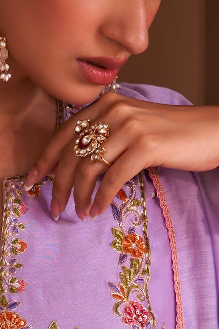 Shop_Kaari_Gold Plated Stones, Crystals, Radhika Polki Ring _Online_at_Aza_Fashions