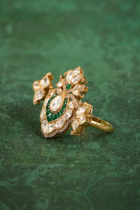 Kaari_Gold Plated Stones, Crystals Namita Polki Ring _Online_at_Aza_Fashions