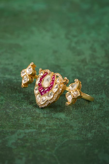 Kaari_Gold Plated Stones, Faux Diamonds, Prabha Polki Ring _Online_at_Aza_Fashions