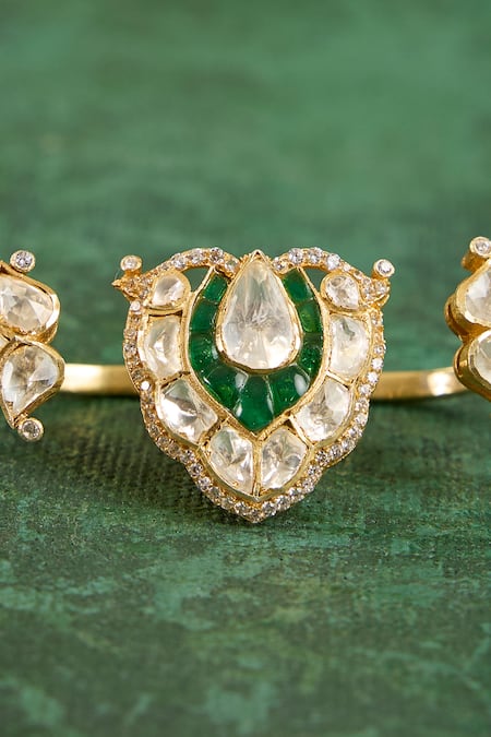 Kaari_Gold Plated Stones, Alia Polki Ring _Online_at_Aza_Fashions