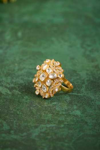 Shop_Kaari_White Sujata Ring Vellore Cz Diamonds 18kt Gold Plated 92.5 Silver _Online_at_Aza_Fashions