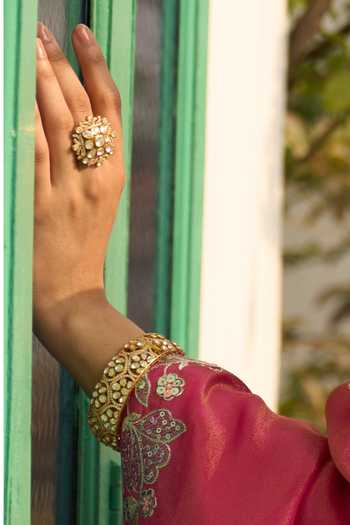 Kaari Sujata Polki Ring Vellore Polki CZ Diamonds 18Kt Gold Plated 92.5 Silver 