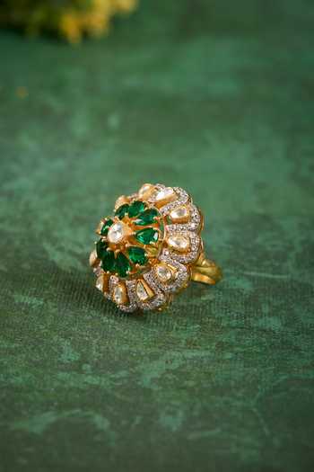 Buy_Kaari_Green Stones Anvi Polki Ring _Online_at_Aza_Fashions