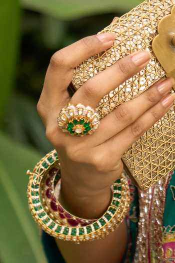 Shop_Kaari_Green Stones Anvi Polki Ring _Online_at_Aza_Fashions