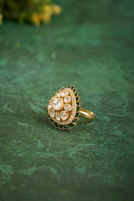 Kaari_Gold Plated Stones, Trivedi Triangular Ring _Online_at_Aza_Fashions