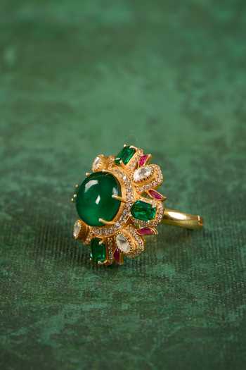 Kaari_Green Stones, Sanya Polki Ring _Online_at_Aza_Fashions