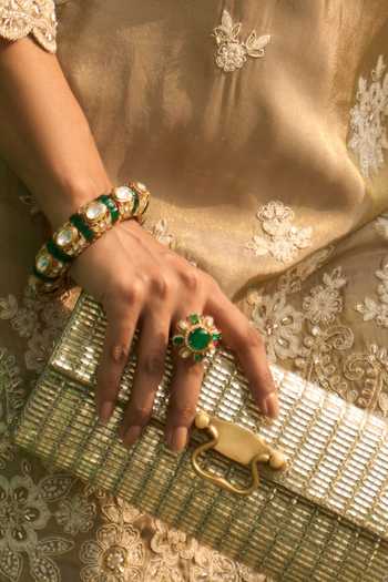 Buy_Kaari_Green Stones, Sanya Polki Ring _Online_at_Aza_Fashions