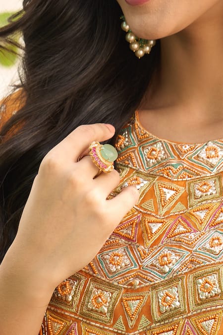 Kaari_Green Stones Vani Ring _at_Aza_Fashions
