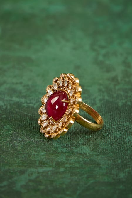 Kaari_Gold Plated Stones, Sara Polki Ring _Online_at_Aza_Fashions