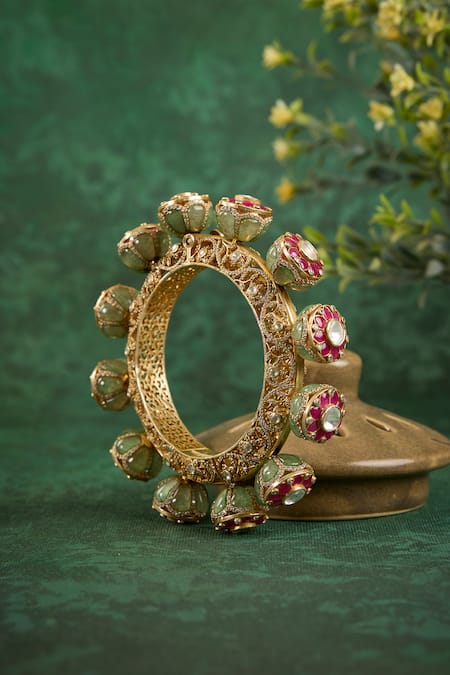 Shop_Kaari_Gold Plated Beads, Pearls, Stones, Purvi Carved Kada _Online_at_Aza_Fashions