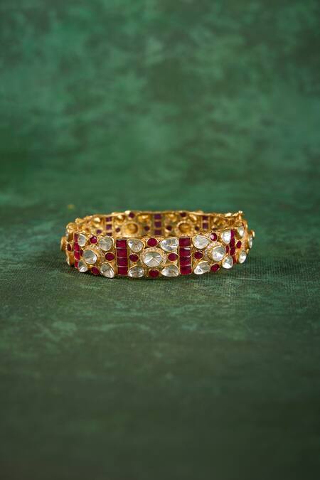 Kaari_Gold Plated Stones, Crystals, Siya Polki Kada _Online_at_Aza_Fashions