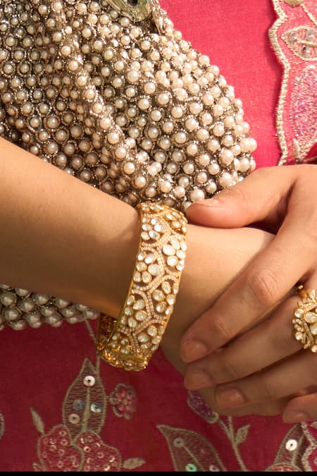 Shop Kaari White Stones, Faux Diamonds Akshara Polki Kada Online at Aza Fashions Shop_Kaari_White Stones, Faux Diamonds Akshara Polki Kada _Online_at_Aza_Fashions