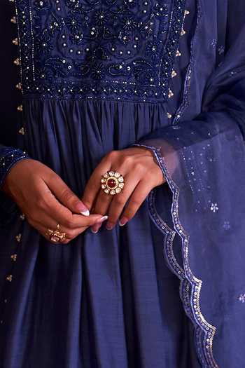 Buy_Kaari_White Stones, Crystals, Devika Polki Ring _Online_at_Aza_Fashions