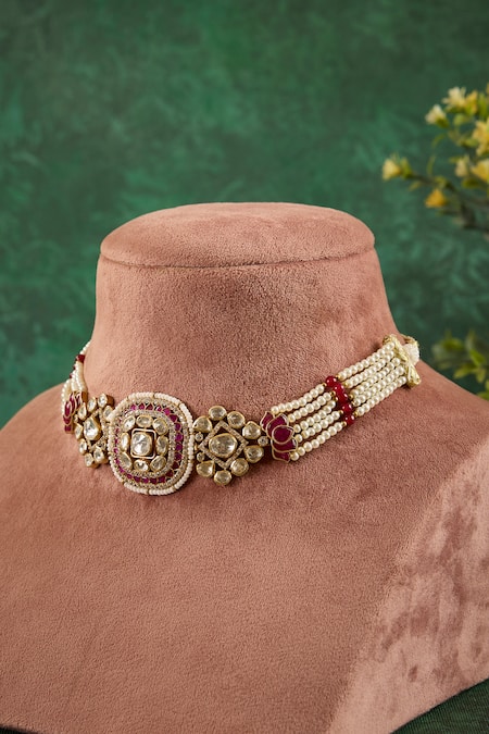 Buy_Kaari_White Falguni Polki Choker _Online_at_Aza_Fashions