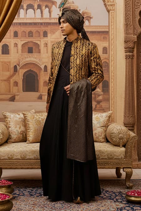 Itrh Hiranmaya Sherwani Jacket & Angrakha Kurta Set 