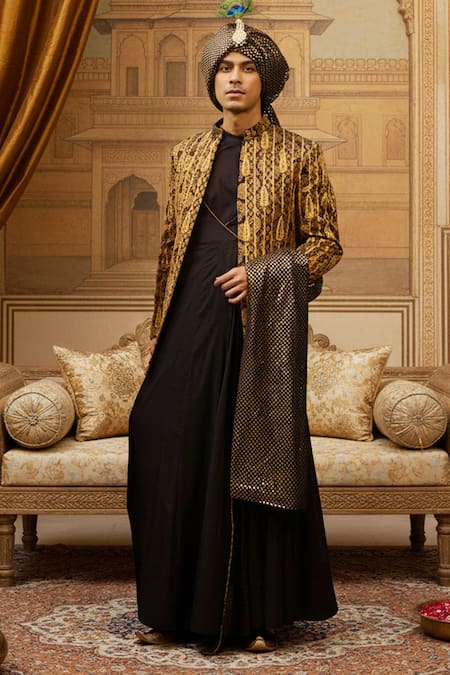 Itrh Hiranmaya Sherwani Jacket & Angrakha Kurta Set 