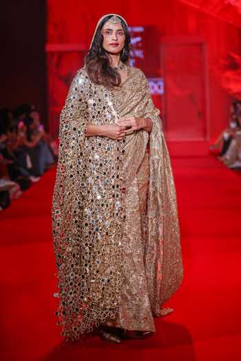 Itrh_Gold Silk, Organza, Tissue, Brocade Mirrors, Kanakprabha Saree Set With Dupatta _Online_at_Aza_Fashions
