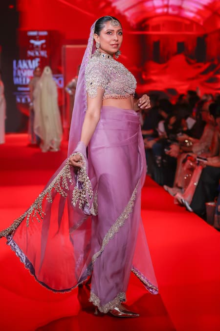 Itrh_Lilac Silk Organza Beads, Pearls, Zari, Stones Indulekha Saree With Blouse _Online_at_Aza_Fashions