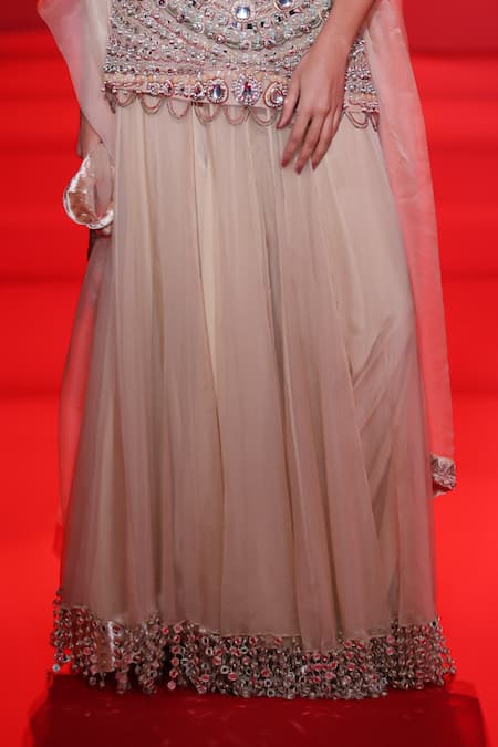 Itrh_Ivory Organza, Velvet Mirrors, Stones Ratnarekha Embellished Kurta Skirt Set _Online_at_Aza_Fashions