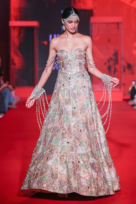 Itrh Pravanya Patchwork Brocade Mirror-Embellished Lehenga & Blouse Set 