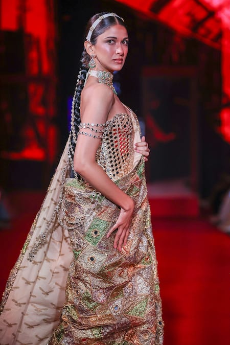 Buy Itrh Green Velvet, Brocade Stones, Mirrors, Patchwork Rangrekha Saree With Blouse Online at Aza Fashions Buy_Itrh_Green Velvet, Brocade Stones, Mirrors, Patchwork Rangrekha Saree With Blouse _Online_at_Aza_Fashions