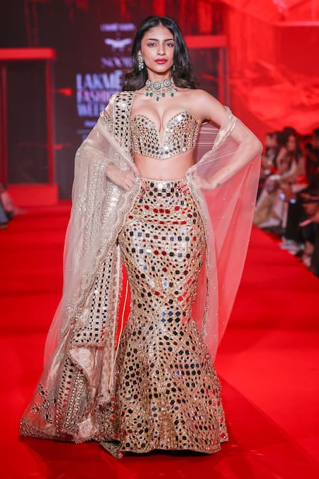 Itrh Mirror & Gota Work Lehenga Set in Chanderi Brocade 