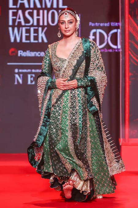 Itrh_Green Brocade, Lycra Sequins, Zari, Stones, Vaidurya Work Anarkali Skirt Set _Online_at_Aza_Fashions