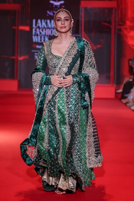 Shop_Itrh_Green Brocade, Lycra Sequins, Zari, Stones, Vaidurya Work Anarkali Skirt Set _Online_at_Aza_Fashions