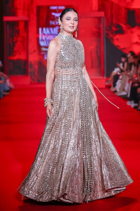 Buy_Itrh_Silver Lampi Mirrors Halter Neck, High Chandrayana Lehenga With Jhalar Tunic _Online_at_Aza_Fashions