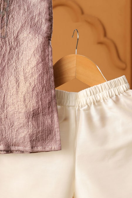 Casa Ninos_Purple Tissue Amethyst Pintuck Kurta Set _Online_at_Aza_Fashions