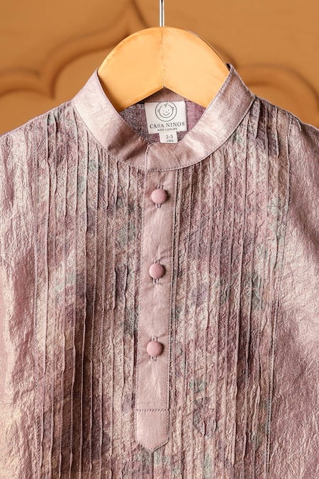 Buy_Casa Ninos_Purple Tissue Amethyst Pintuck Kurta Set _Online_at_Aza_Fashions