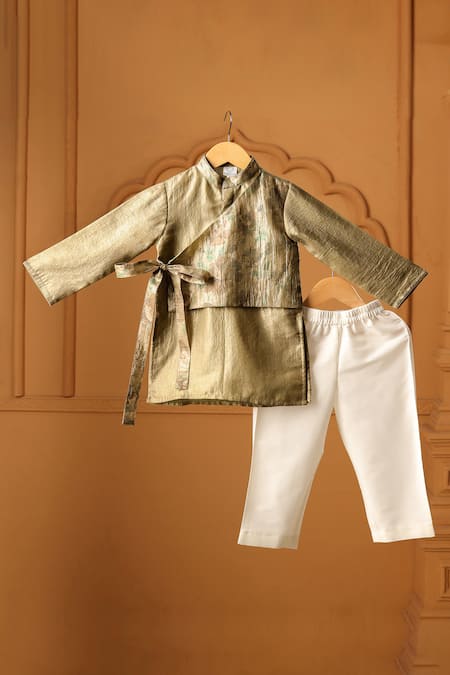 Casa Ninos Olive Aura Side Knot Kurta Set 
