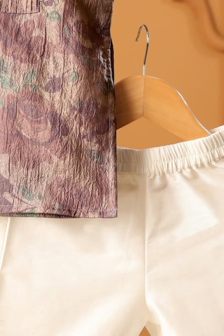 Casa Ninos_Purple Tissue Amethyst Bloom Pintuck Kurta Set _Online_at_Aza_Fashions