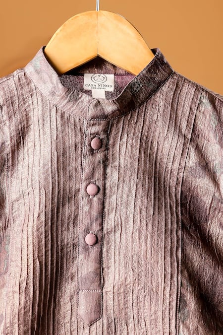 Shop_Casa Ninos_Purple Tissue Amethyst Bloom Pintuck Kurta Set _Online_at_Aza_Fashions
