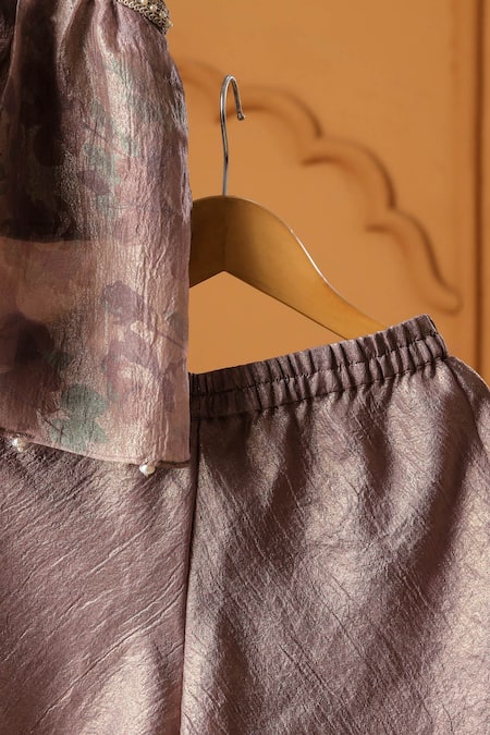 Shop_Casa Ninos_Purple Tissue Beads, Pom-poms Moonlit Lavender Sharara Set _Online_at_Aza_Fashions