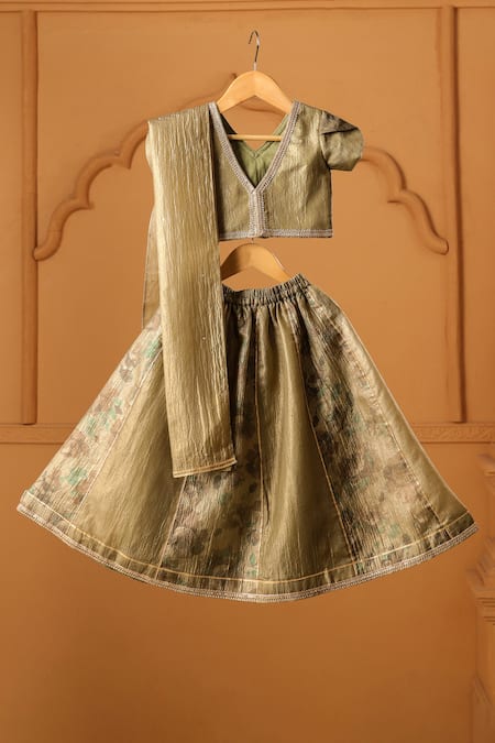 Casa Ninos Olive Gold Lehenga Set 